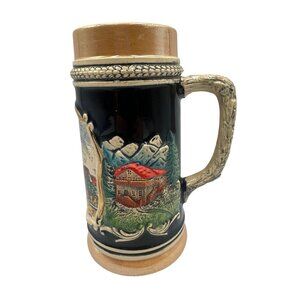 Vintage Ceramic Old Germany Beer Stein Handpainted 1/2L Embossed Detail Village